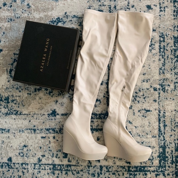 azalea wang Shoes - Azalea Wang Over The Knee Wedge Boots in Bone Color 🦴